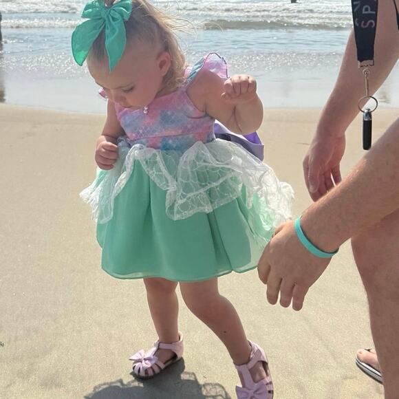 Oh Shana Handmade Mermaid Princess Dress 2T Sparkle Tulle Bow Built-In Petticoat - Picture 5 of 16